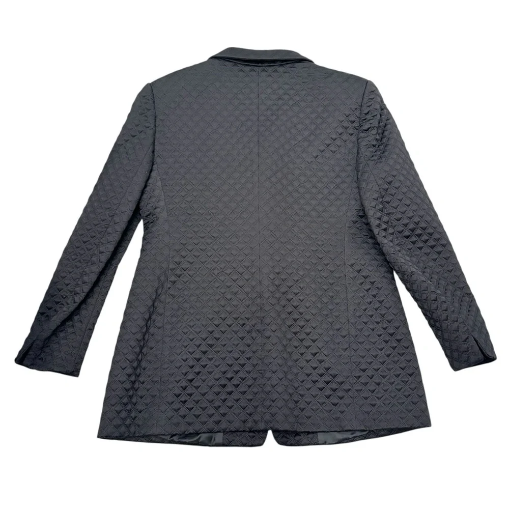 ESCADA ELEMENTS BLACK SILK DIAMOND STITCH DESIGN FITTED BLAZER JACKET